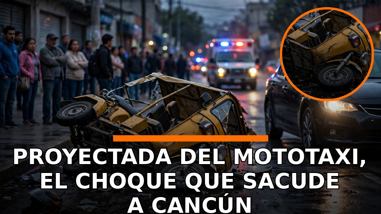 Mototaxi accidentado en el Arco Vial de Cancún